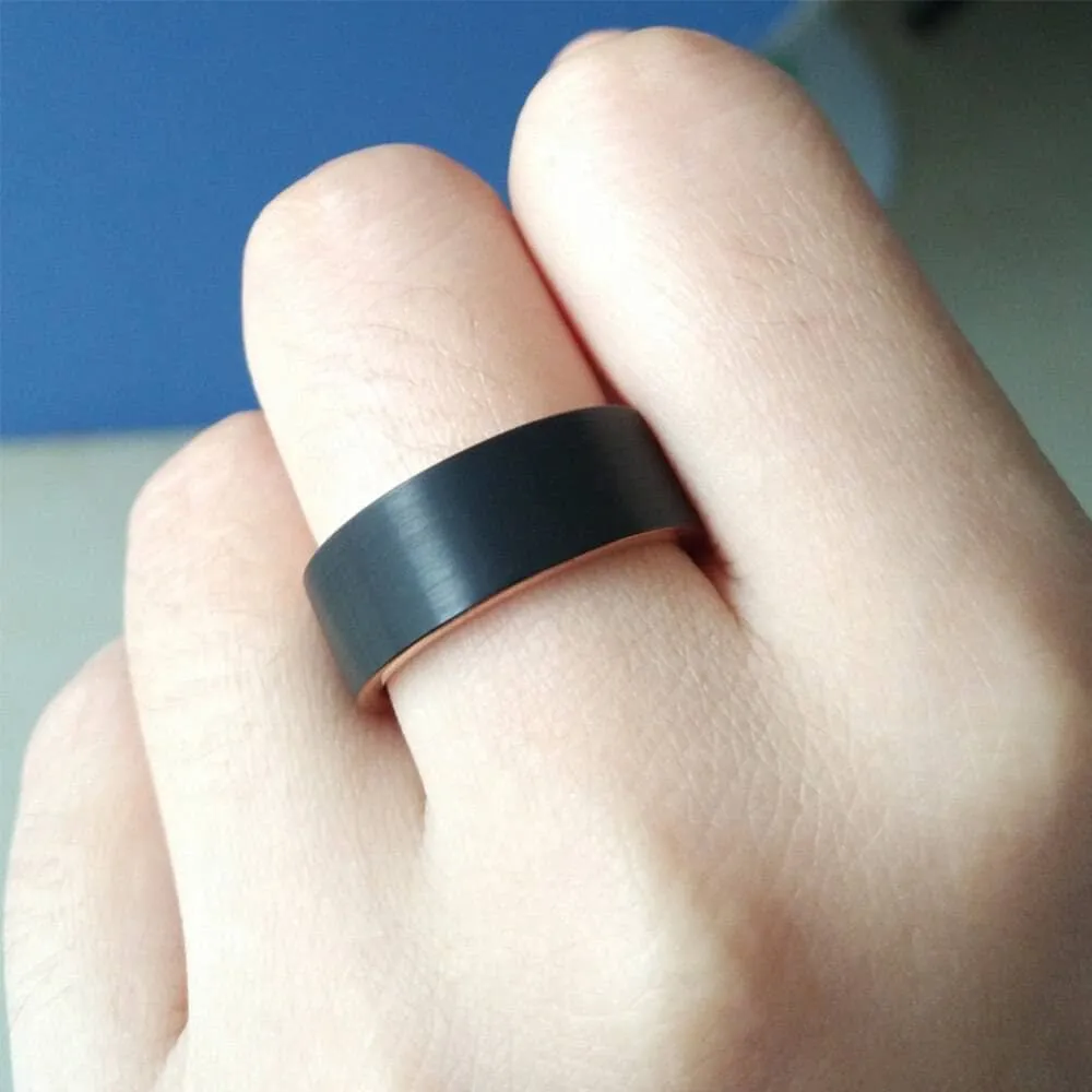 Matte Black & Rose Gold Finish Tungsten Carbide Wedding Band
