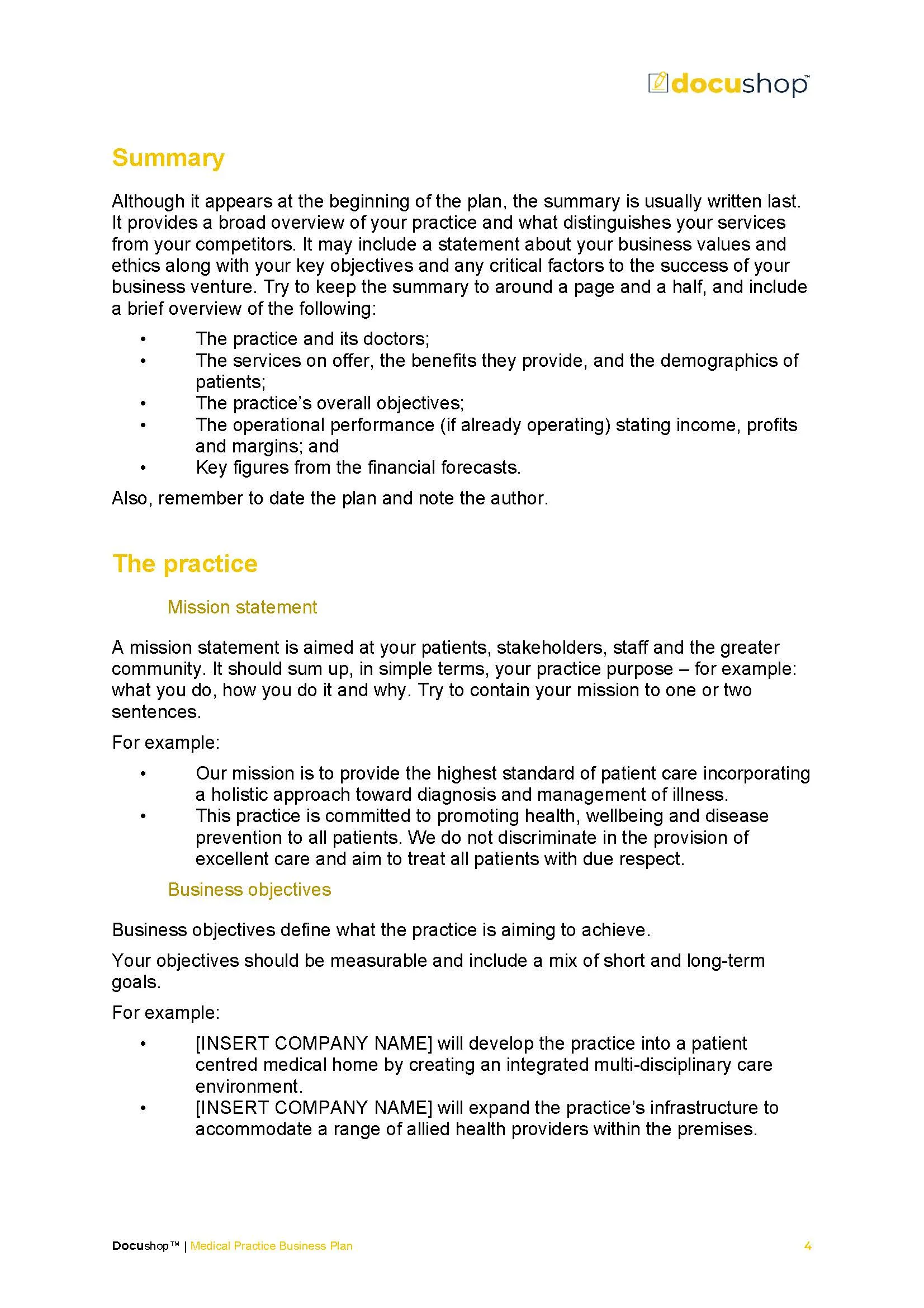 Medical Practice Business Plan Template