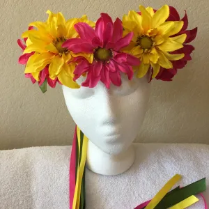 Medium Wreath - Bright pink & yellow pointy daisies