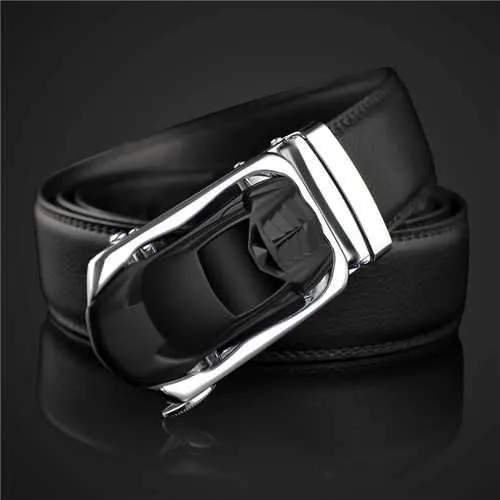 Mens 130cm Cowhide Leather Automatic Buckle Business Belt