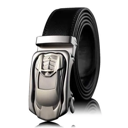 Mens 130cm Cowhide Leather Automatic Buckle Business Belt