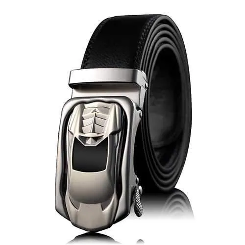 Mens 130cm Cowhide Leather Automatic Buckle Business Belt