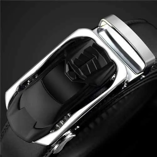 Mens 130cm Cowhide Leather Automatic Buckle Business Belt