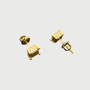 Moissanite Diamond Square Studded Sterling Silver Earrings in White/Yellow Gold