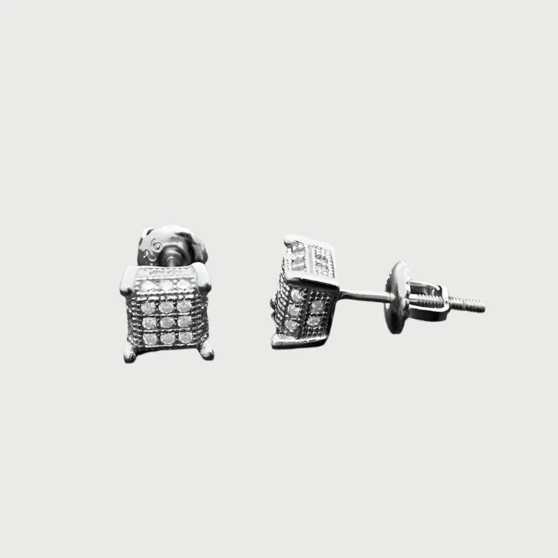 Moissanite Diamond Square Studded Sterling Silver Earrings in White/Yellow Gold