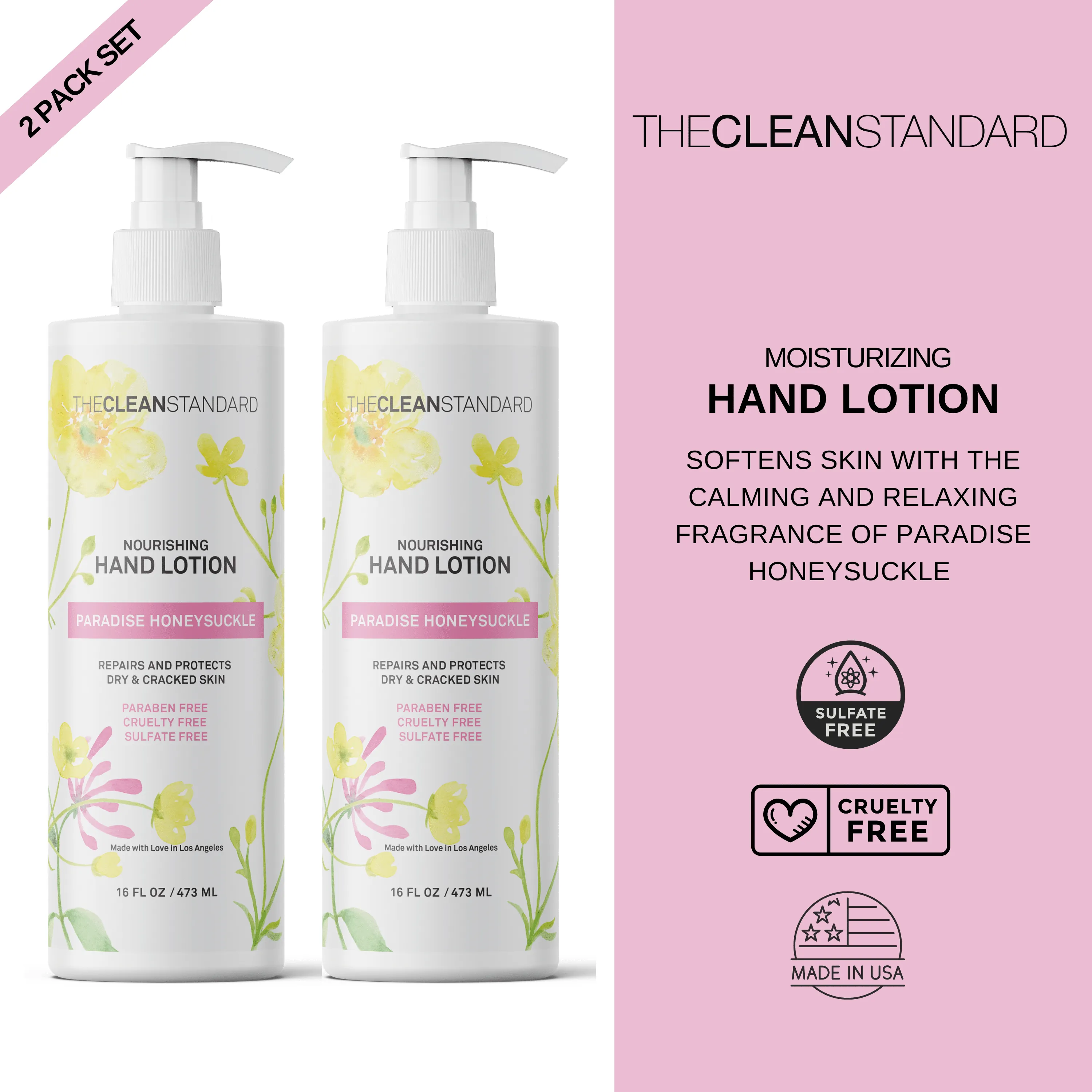 Moisturizing Hand Lotion for Dry Skin and Moisturizer with Shea Butter | Hydrating Non Greasy Hand Cream for Women and Men by THE CLEAN STANDARD | 2 Bottle Set x 16 fl oz with Lotion Pump