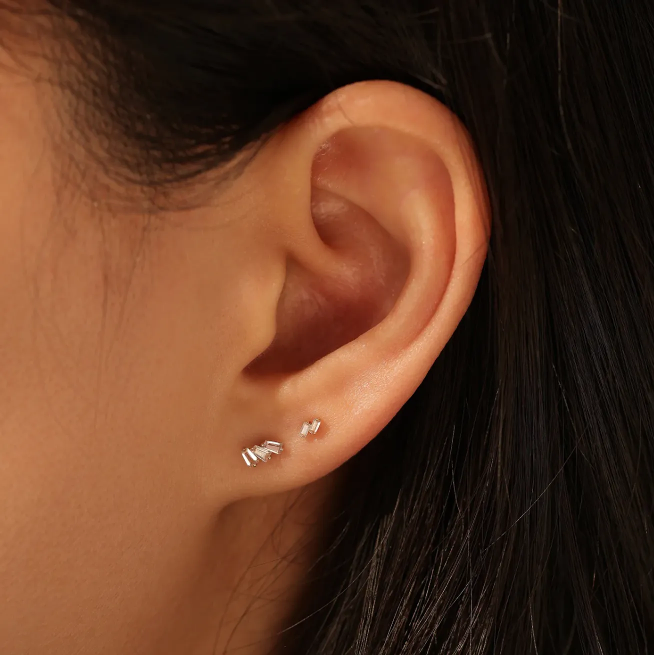 MONA | Baguette Trio White Sapphire Stud