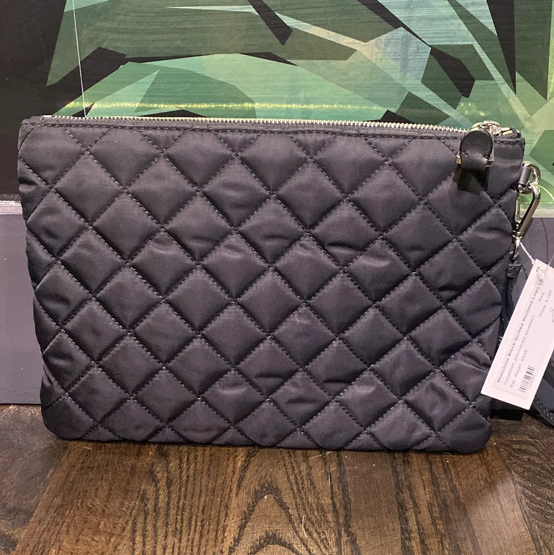 Moschino Black Quilted Studded Logo Large Clutch