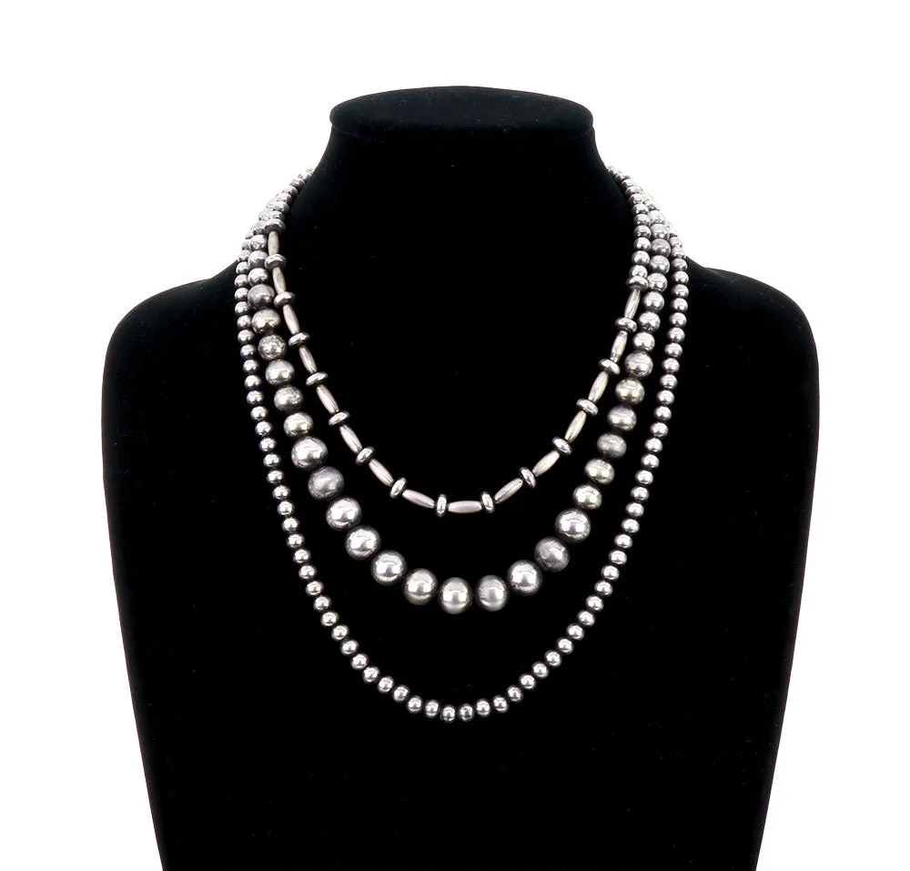 Mulberry 3 Layer Varied Navajo Necklace