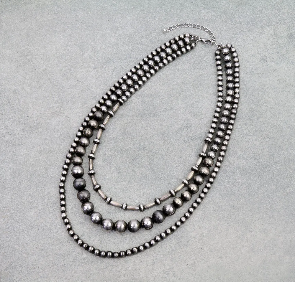 Mulberry 3 Layer Varied Navajo Necklace