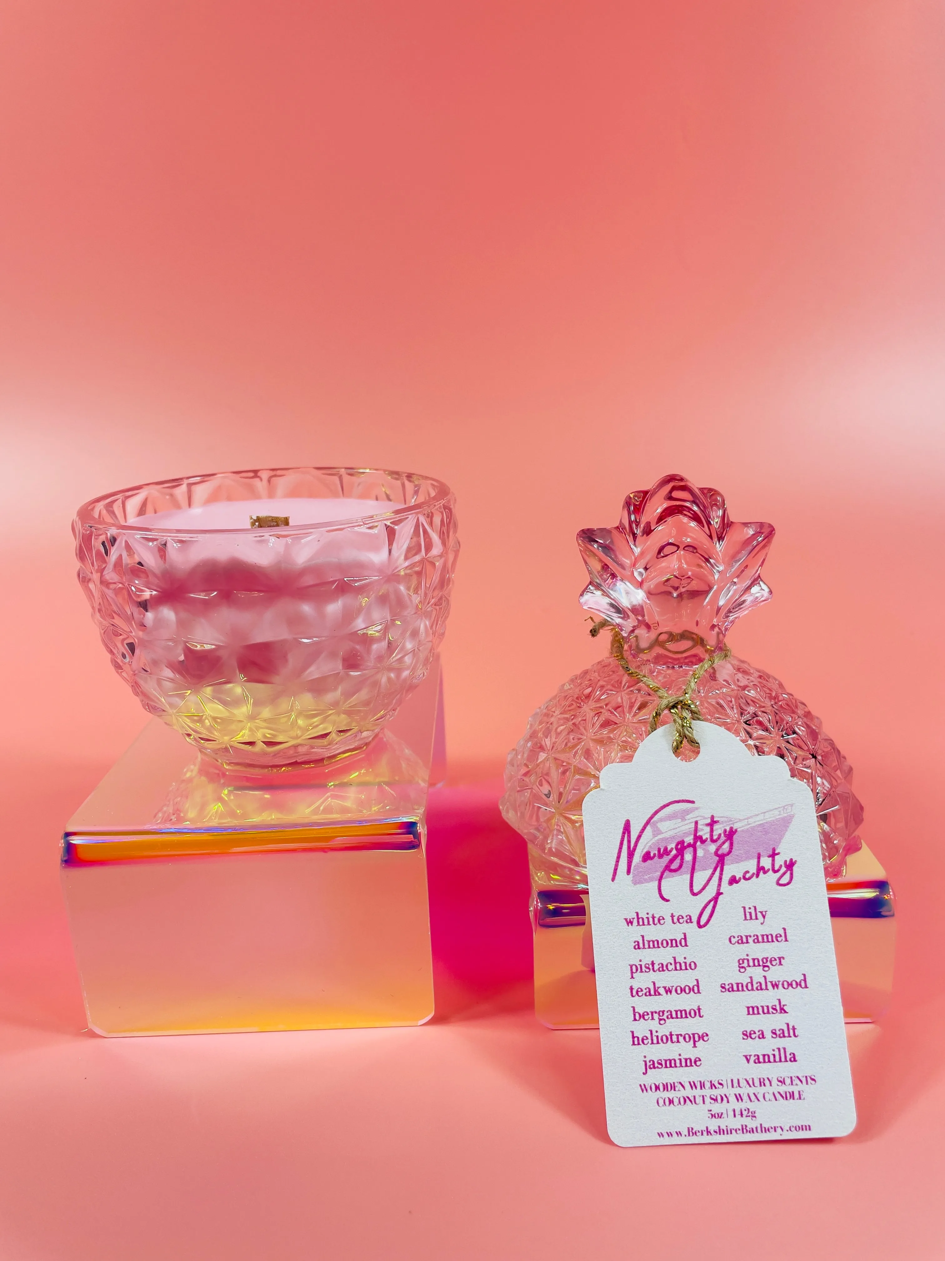 NAUGHTY YACHTY - Pink Glass Pineapple | 5oz Two Piece Wood Wick Candle