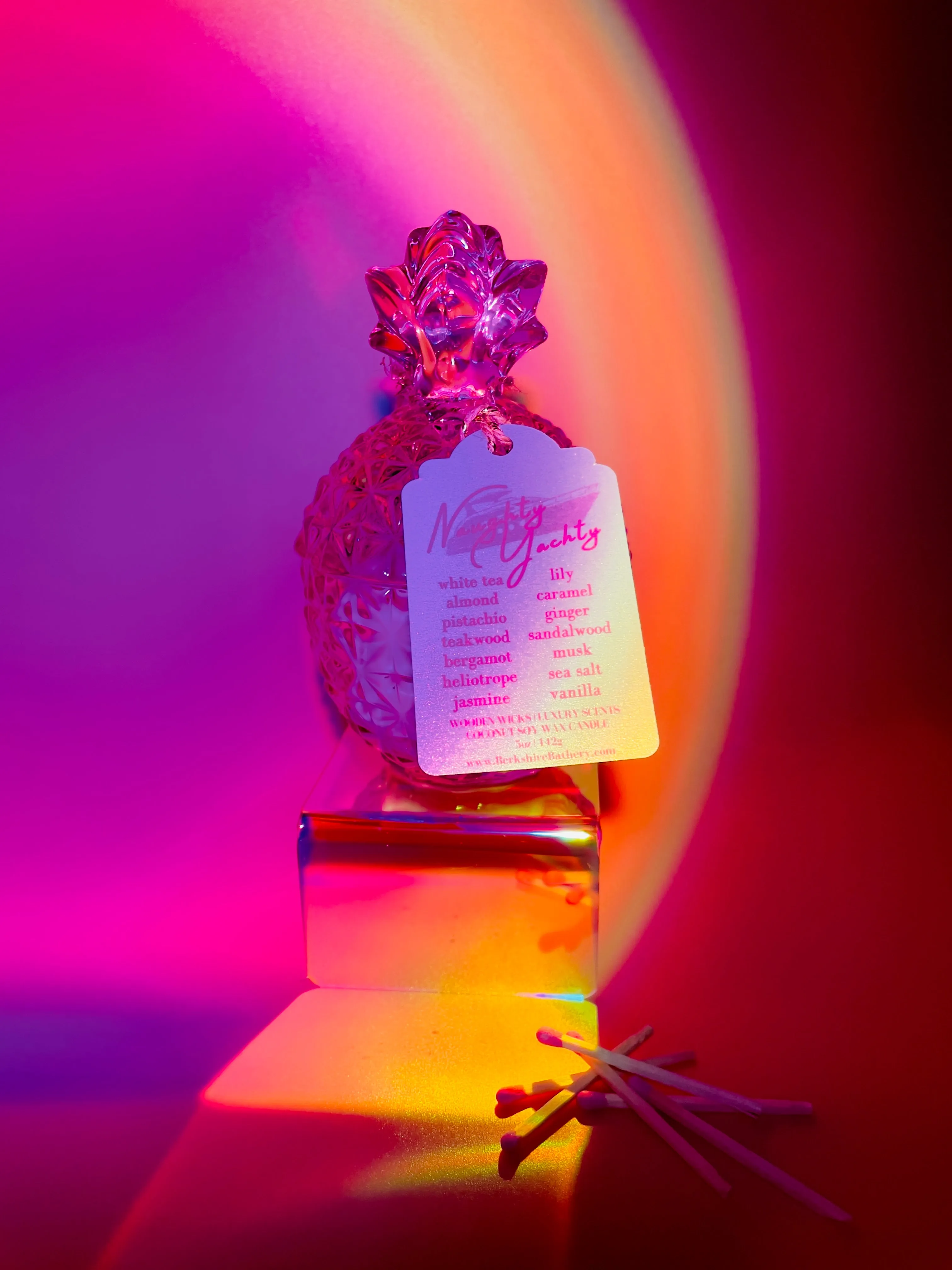 NAUGHTY YACHTY - Pink Glass Pineapple | 5oz Two Piece Wood Wick Candle