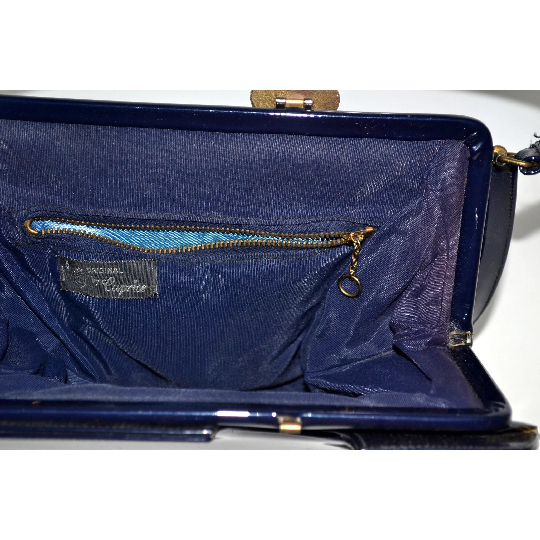 Navy Patent Brooch Purse By Caprice