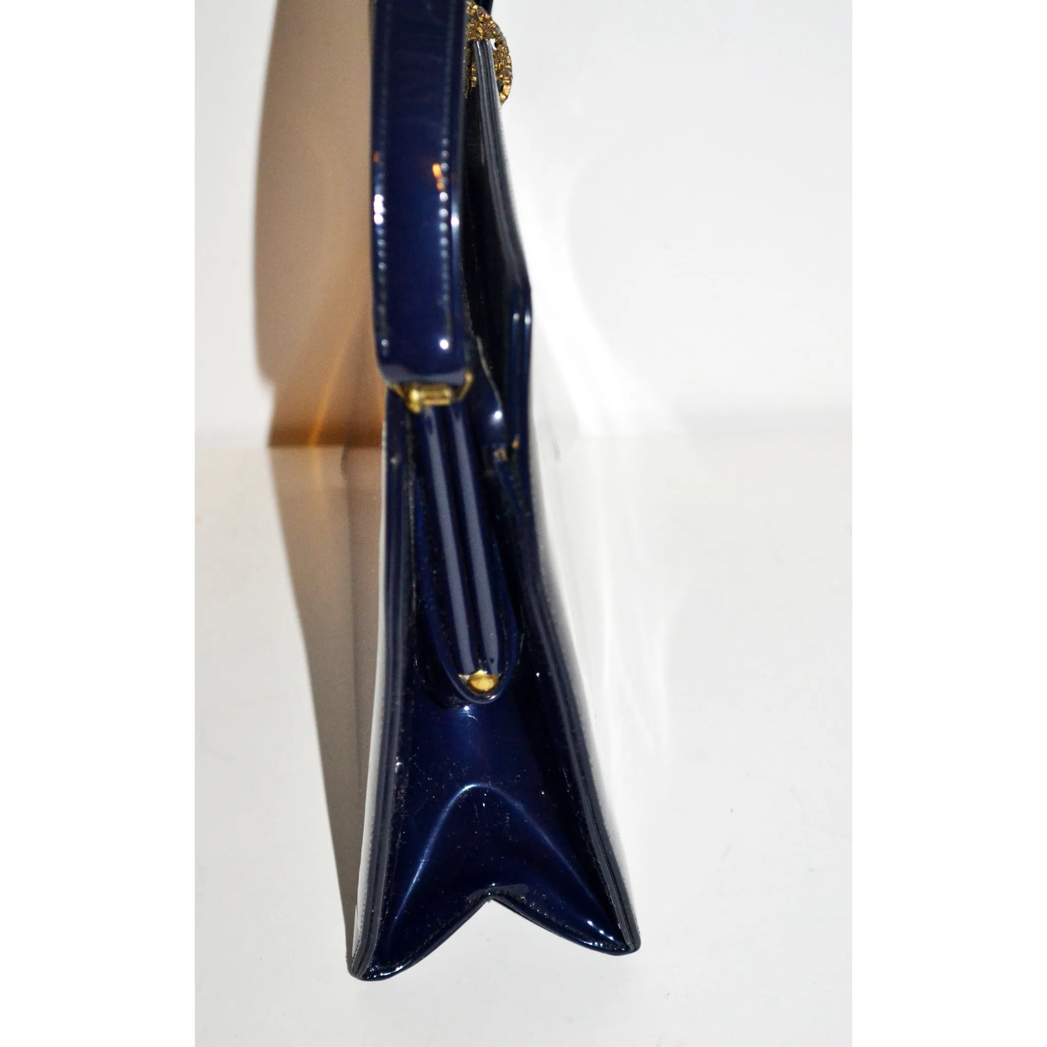 Navy Patent Brooch Purse By Caprice