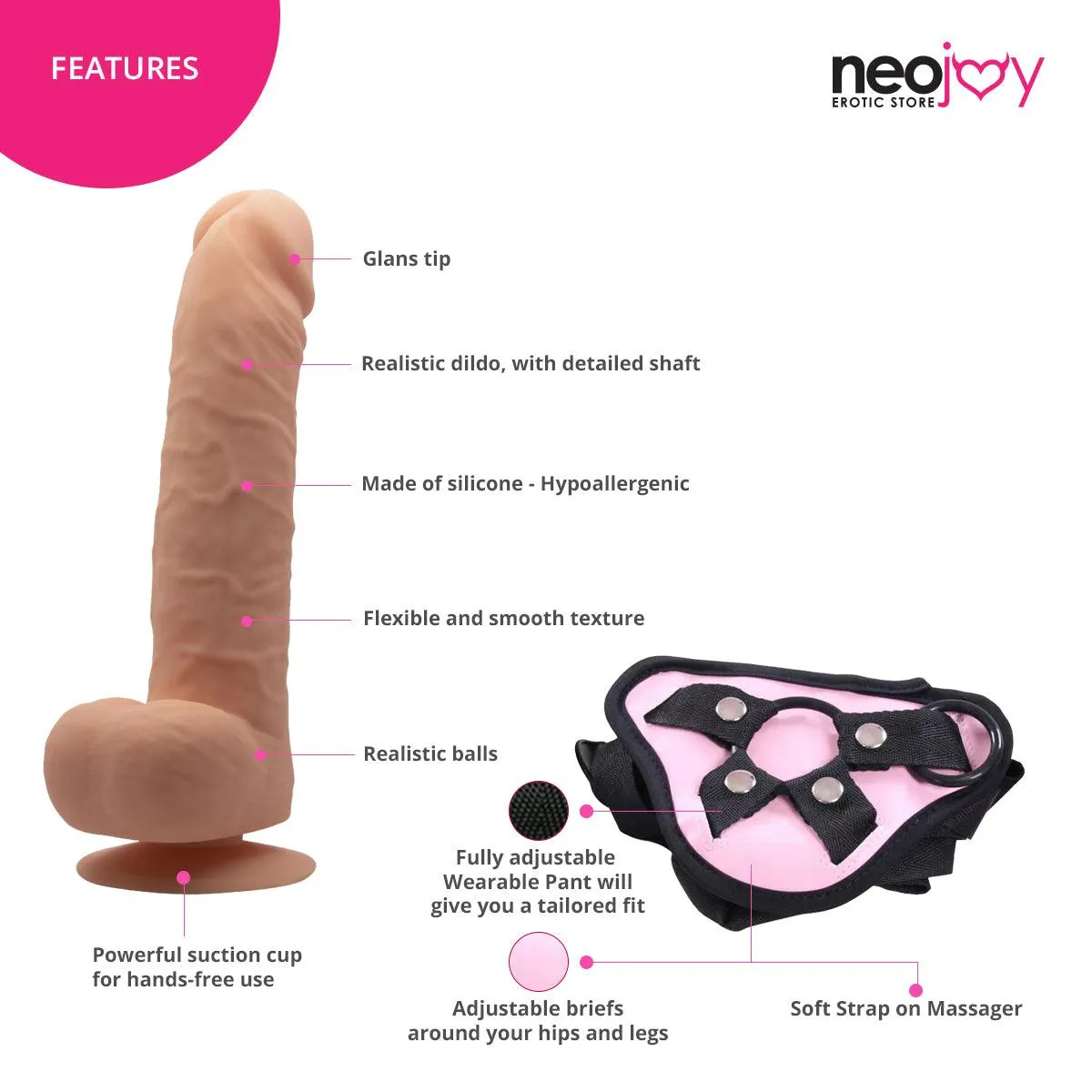 Neojoy - Banger Dildo With Strap-On Dong - Flesh - 21.4cm - 8.4 inch