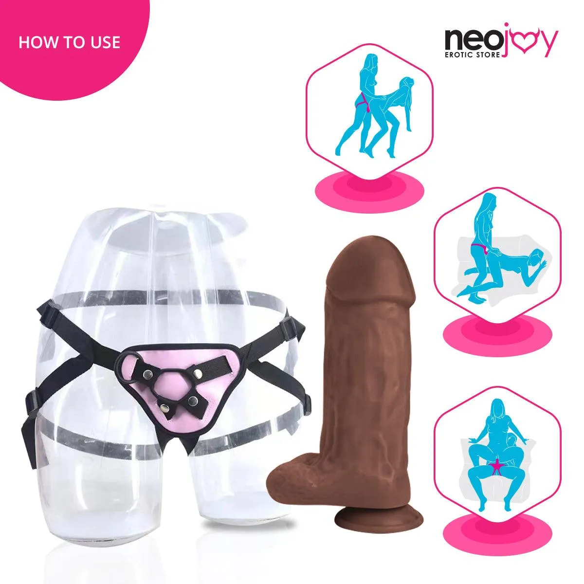 Neojoy Biggest Bad Boy Dildo With Strap-On - Dong Gay Sex Toy - Brown - 28cm - 11 inch