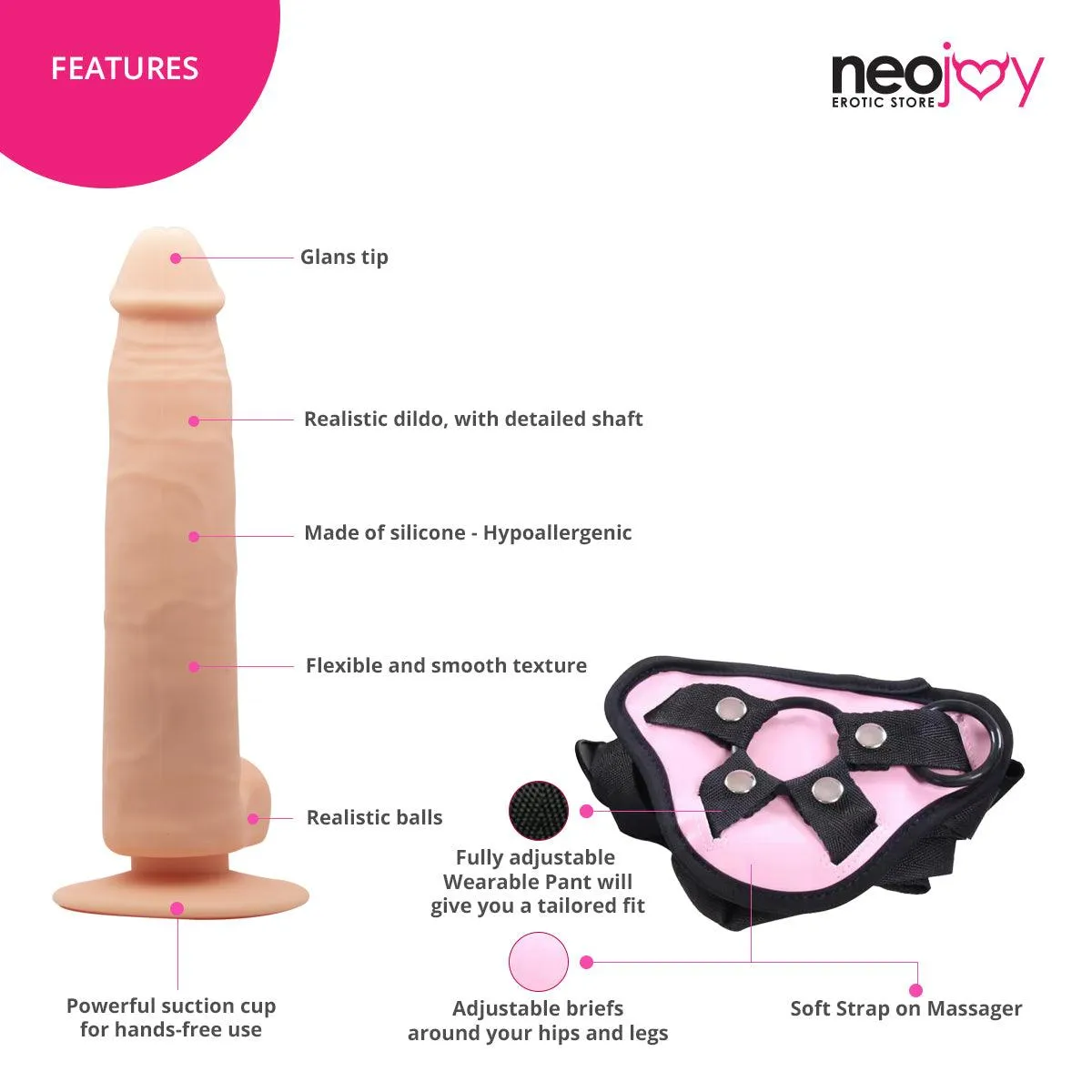 Neojoy - Bigshot Realistic Dildo With Strap-On Dong - Flesh - 23.5cm - 9.3 inch