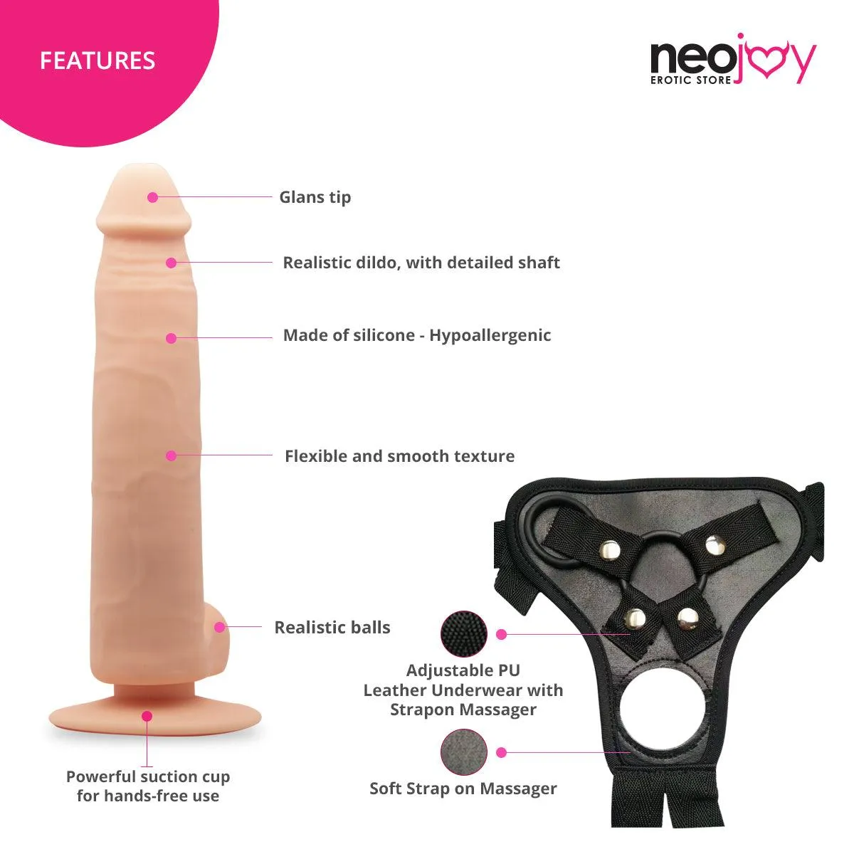 Neojoy - Bigshot Realistic Dildo With Strap-On Dong Harness - Flesh - 23.5cm - 9.3 inch