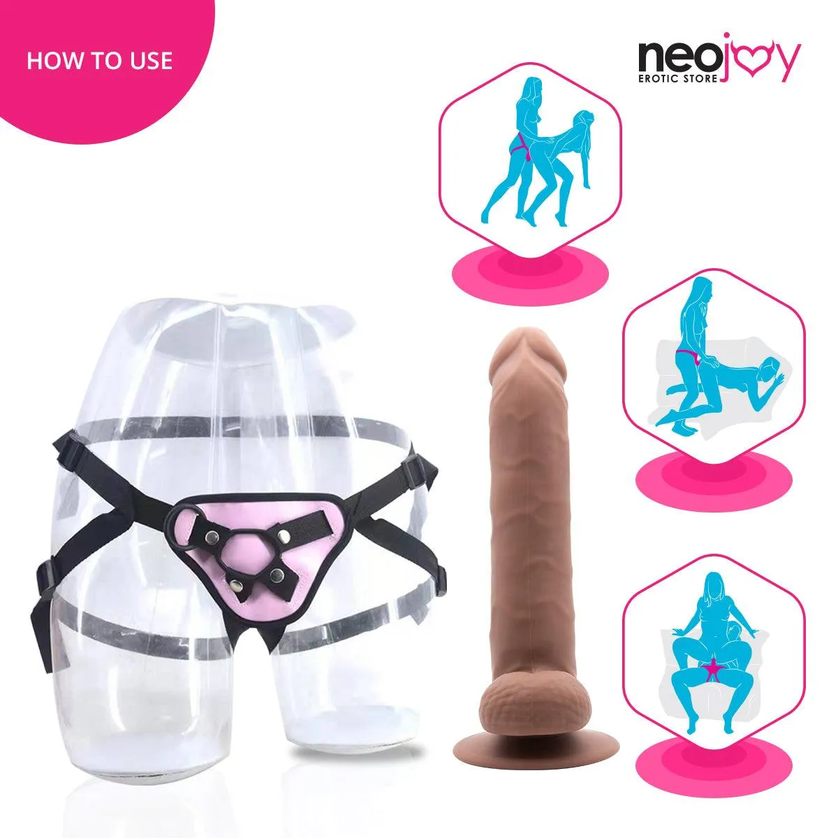 Neojoy - Daydream Realistic Dildo With Strap-On Dong - Brown - 22.3cm - 8.8 inch