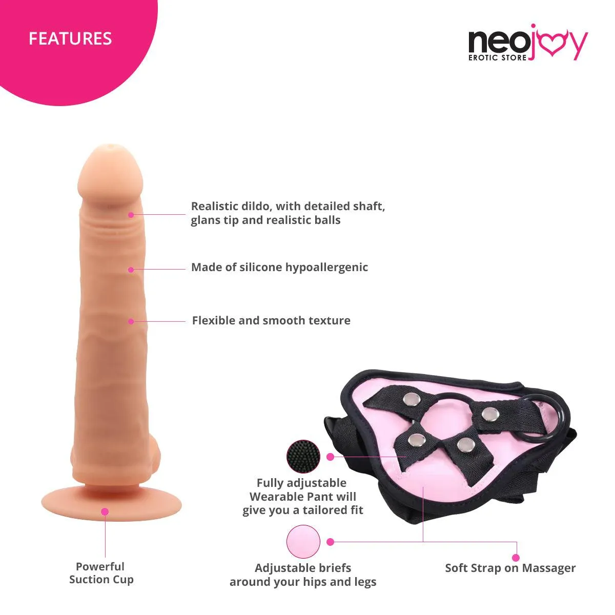 Neojoy - Daydream Realistic Dildo With Strap-On Dong - Flesh - 22.3cm - 8.8 inch