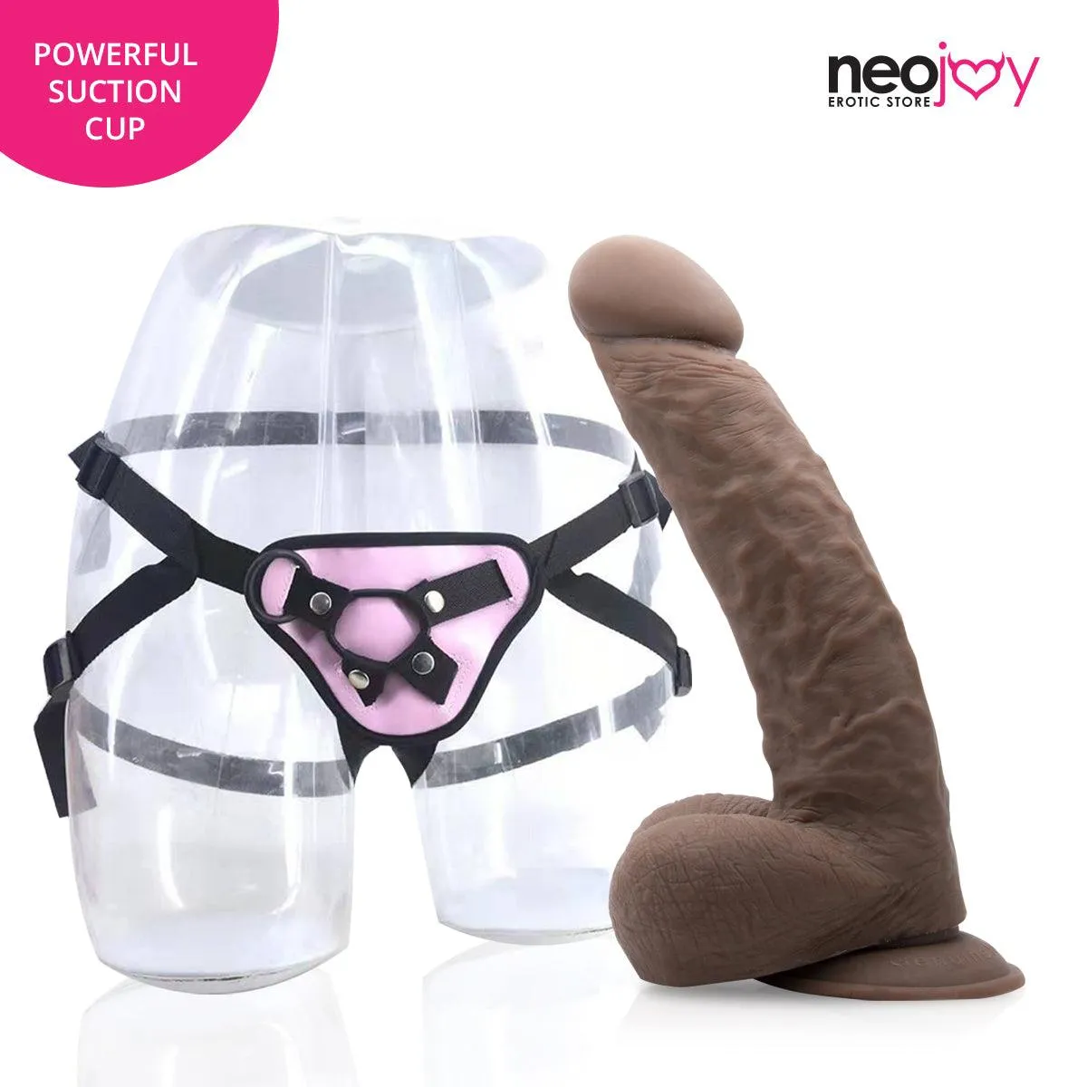 Neojoy - Girthy Lover Dildo With Strap-On Dong - Brown - 25cm - 9.8 inch