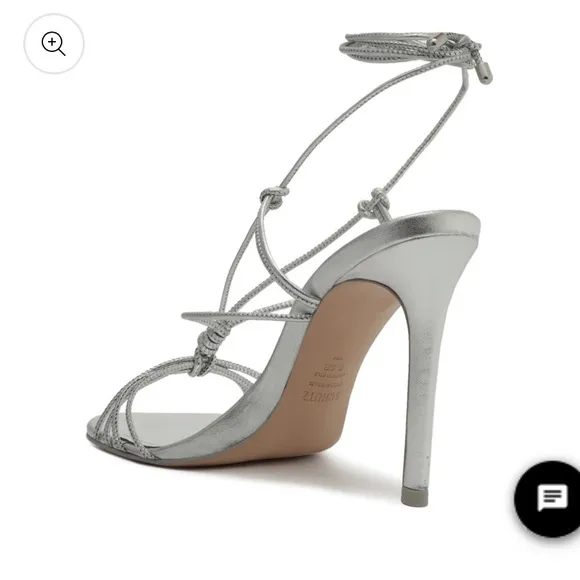 New! Schutz Azealia Metallic LeatherWrap Sandal in Silver Sz 9.5
