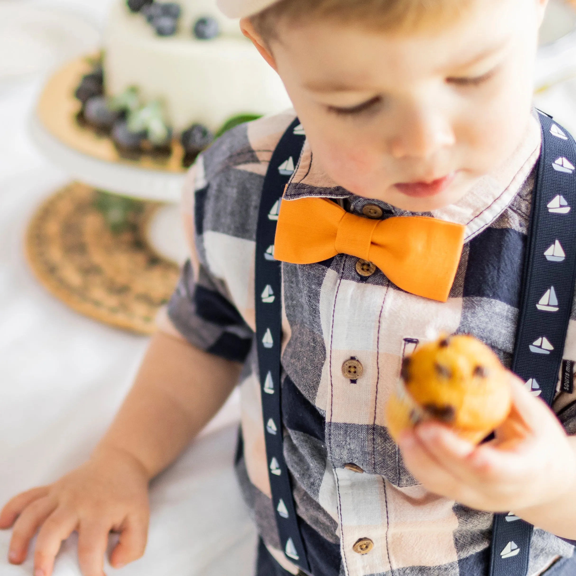 Nœud papillon orange ajustable en lin et coton, enfant || Adjustable orange bow tie in linen and cotton, child