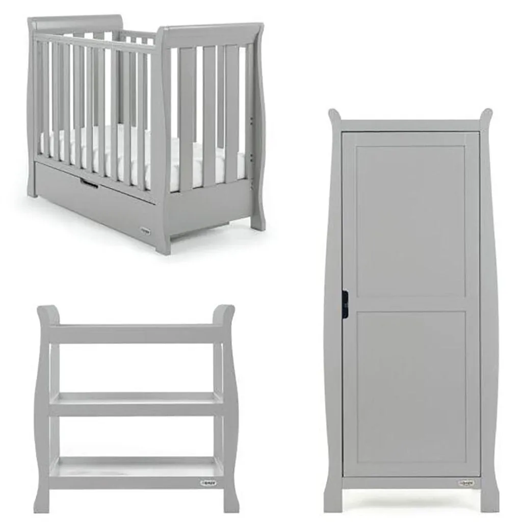 OBABY Stamford Space Saver Sleigh 3 Piece Room Set - Warm Grey