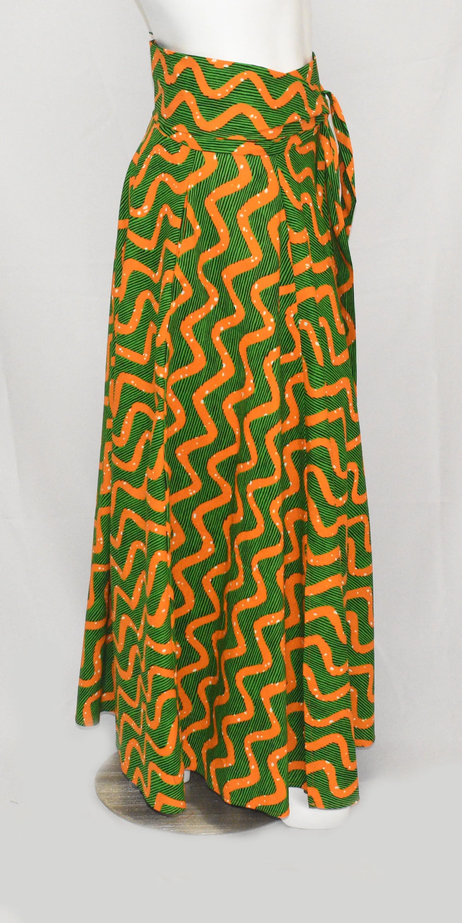 Orange Green Floor Length Maxi Skirt On  Dutch Prints