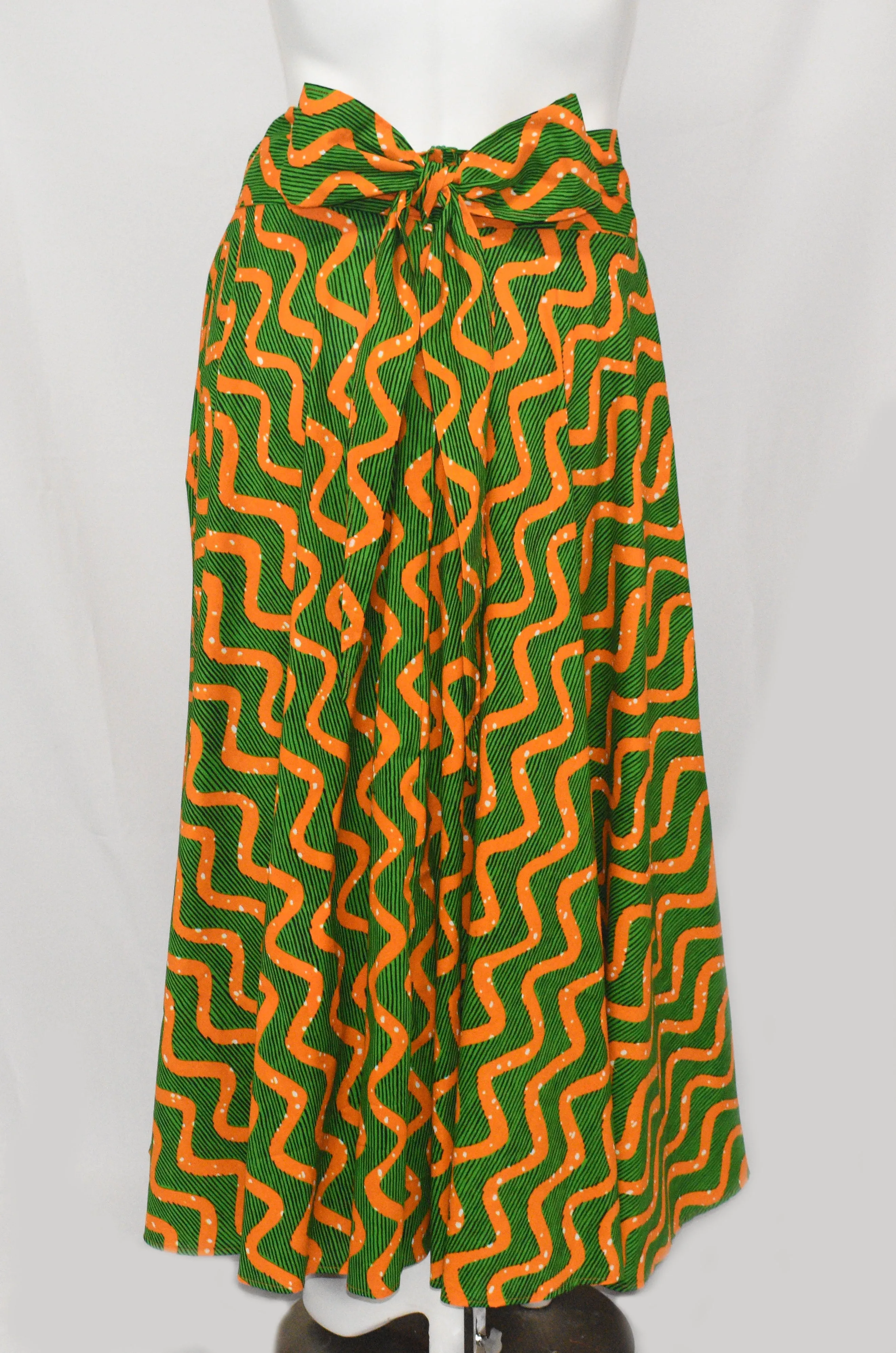 Orange Green Floor Length Maxi Skirt On  Dutch Prints