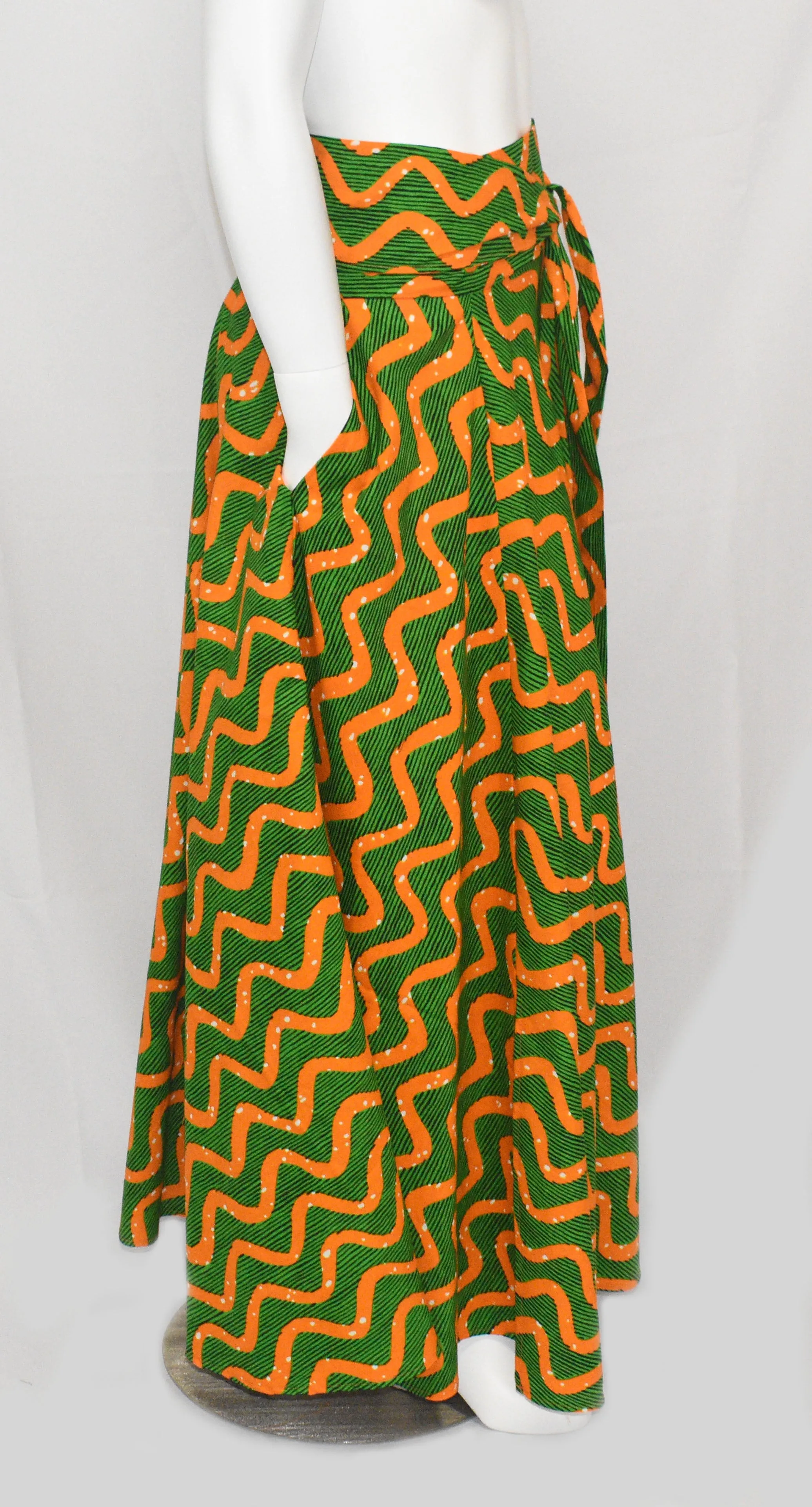 Orange Green Floor Length Maxi Skirt On  Dutch Prints