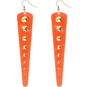 Orange Inverted Studded Triangle Dangle Earrings