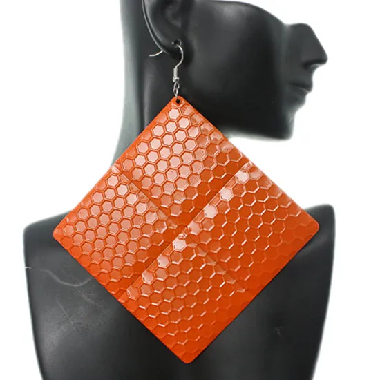Orange Oversized Hammered Honeycomb Pyramid Earrings