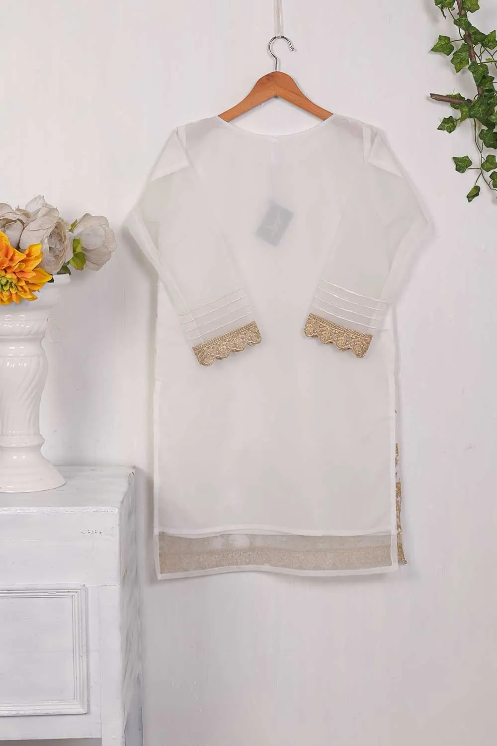 Organza Embroidered Stitched Kurti - Semolina (TS-039A-White)