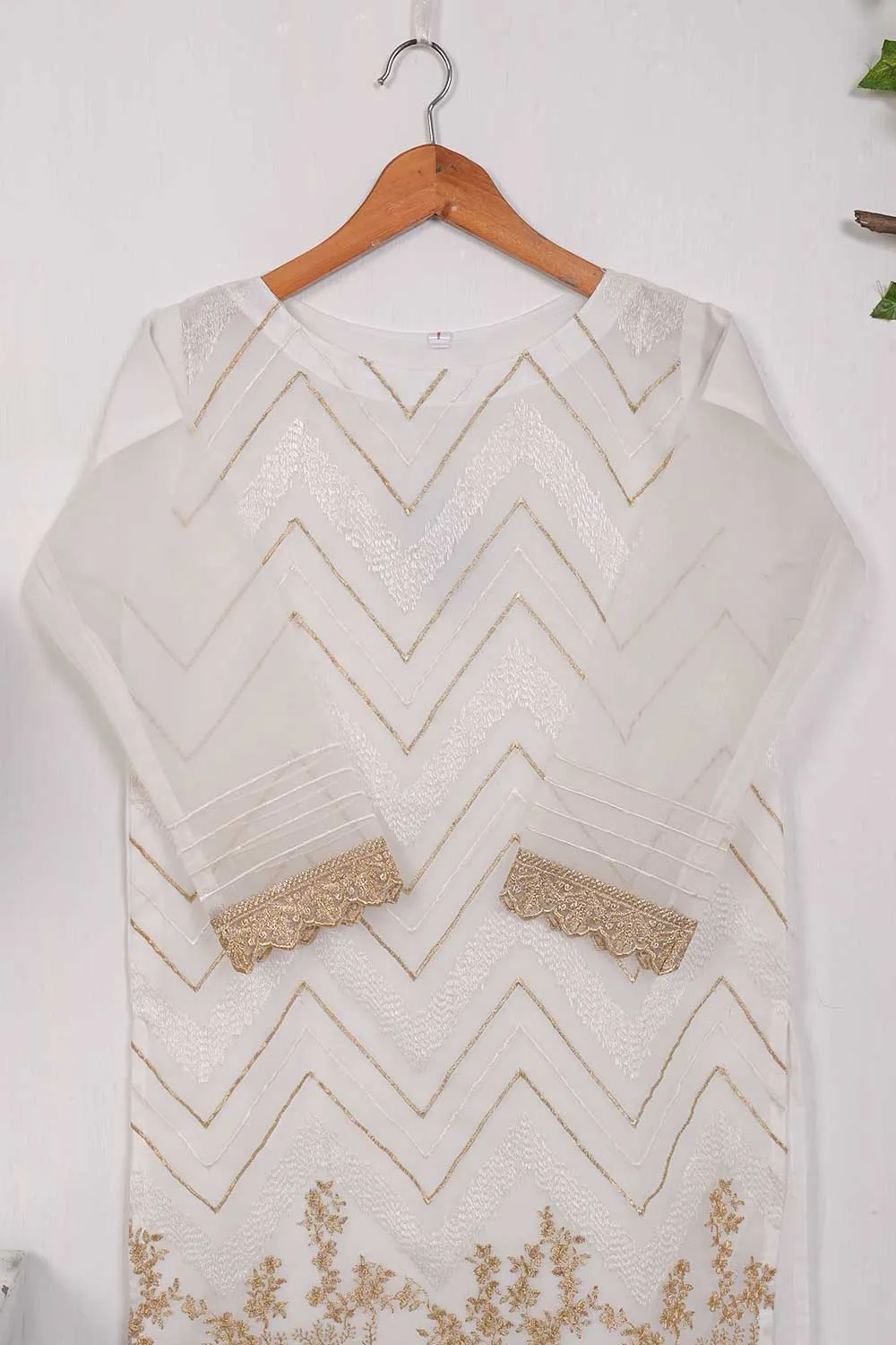 Organza Embroidered Stitched Kurti - Semolina (TS-039A-White)