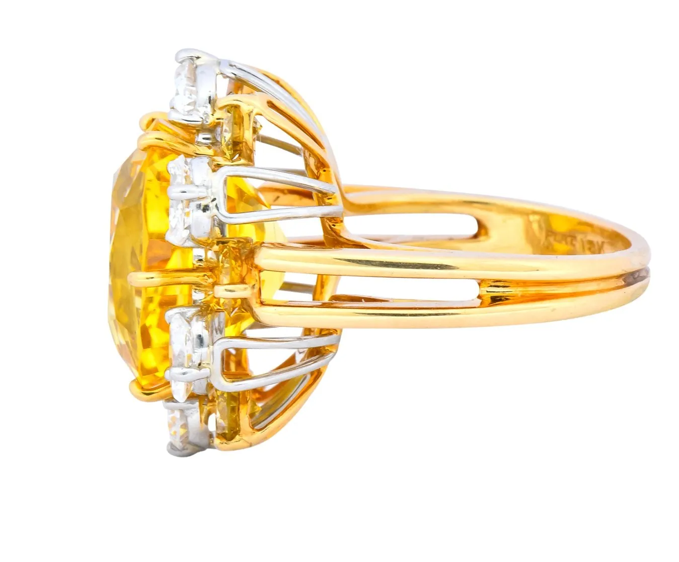 Oscar Heyman 14.86 CTW No Heat Yellow Sapphire Fancy Colored Diamond Platinum 18 Karat Gold Ring GIA