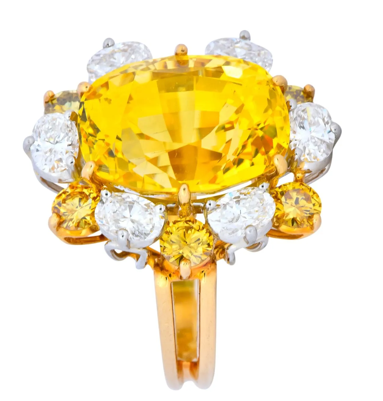 Oscar Heyman 14.86 CTW No Heat Yellow Sapphire Fancy Colored Diamond Platinum 18 Karat Gold Ring GIA