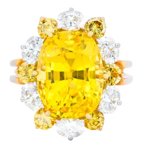 Oscar Heyman 14.86 CTW No Heat Yellow Sapphire Fancy Colored Diamond Platinum 18 Karat Gold Ring GIA
