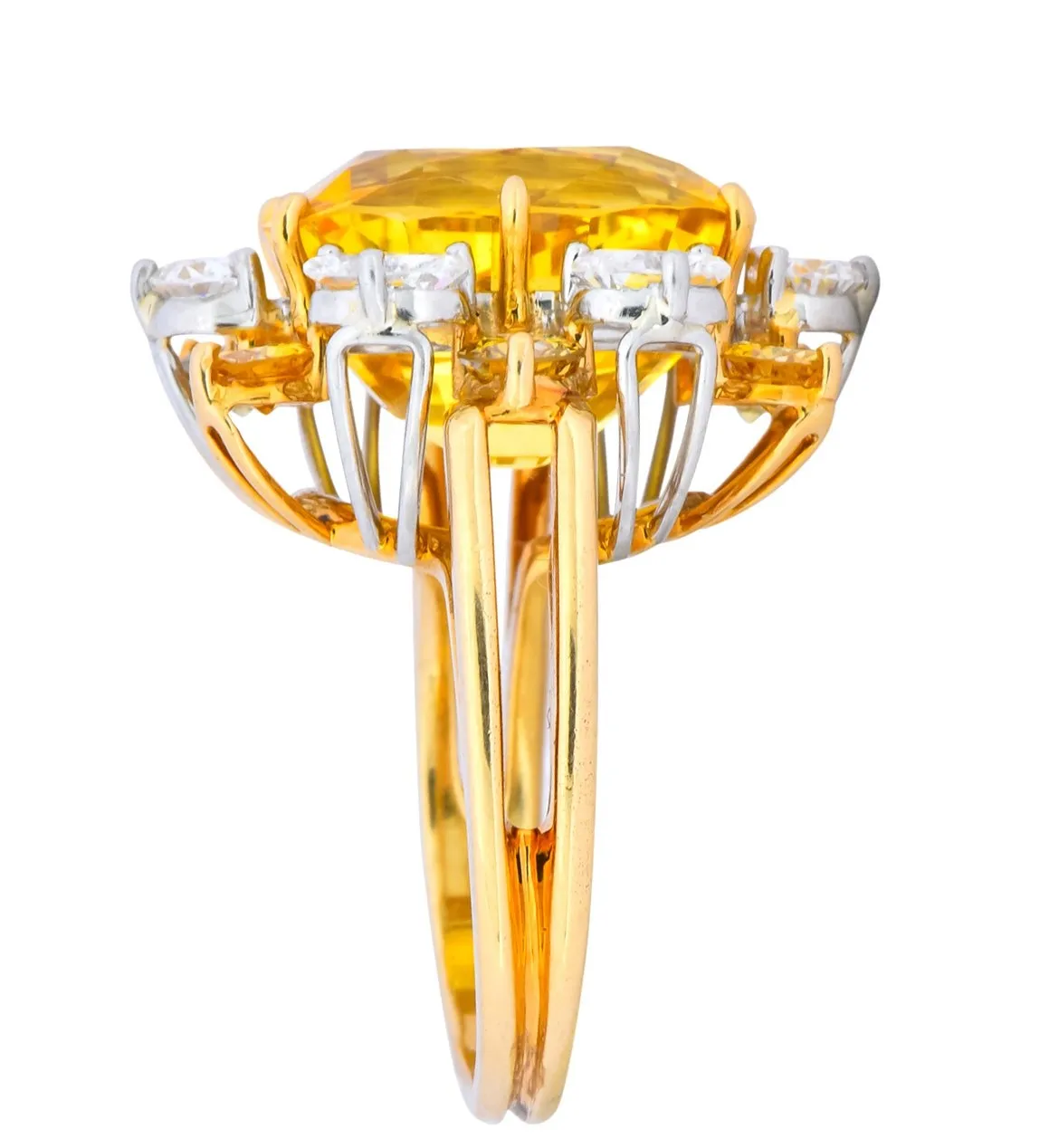 Oscar Heyman 14.86 CTW No Heat Yellow Sapphire Fancy Colored Diamond Platinum 18 Karat Gold Ring GIA