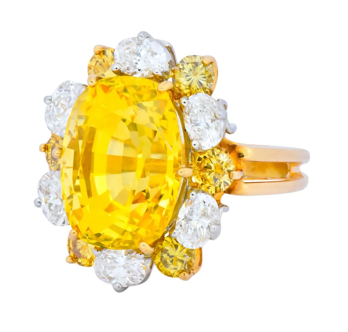 Oscar Heyman 14.86 CTW No Heat Yellow Sapphire Fancy Colored Diamond Platinum 18 Karat Gold Ring GIA