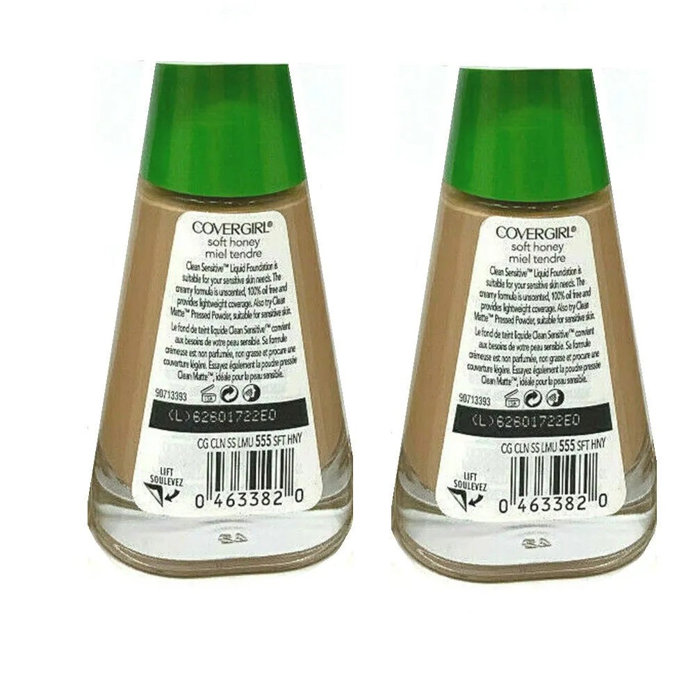 Pack of 2 CoverGirl Clean Sensitive Liquid Foundation, Soft Honey 555