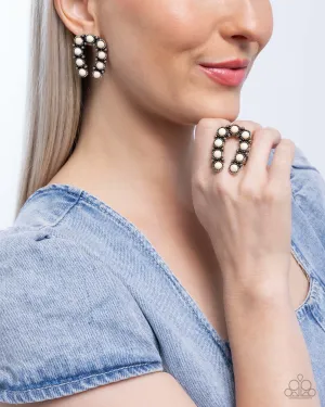 Paparazzi Wild West Wonder - White Earrings & Paparazzi Wild West Whisper - White Ring Set
