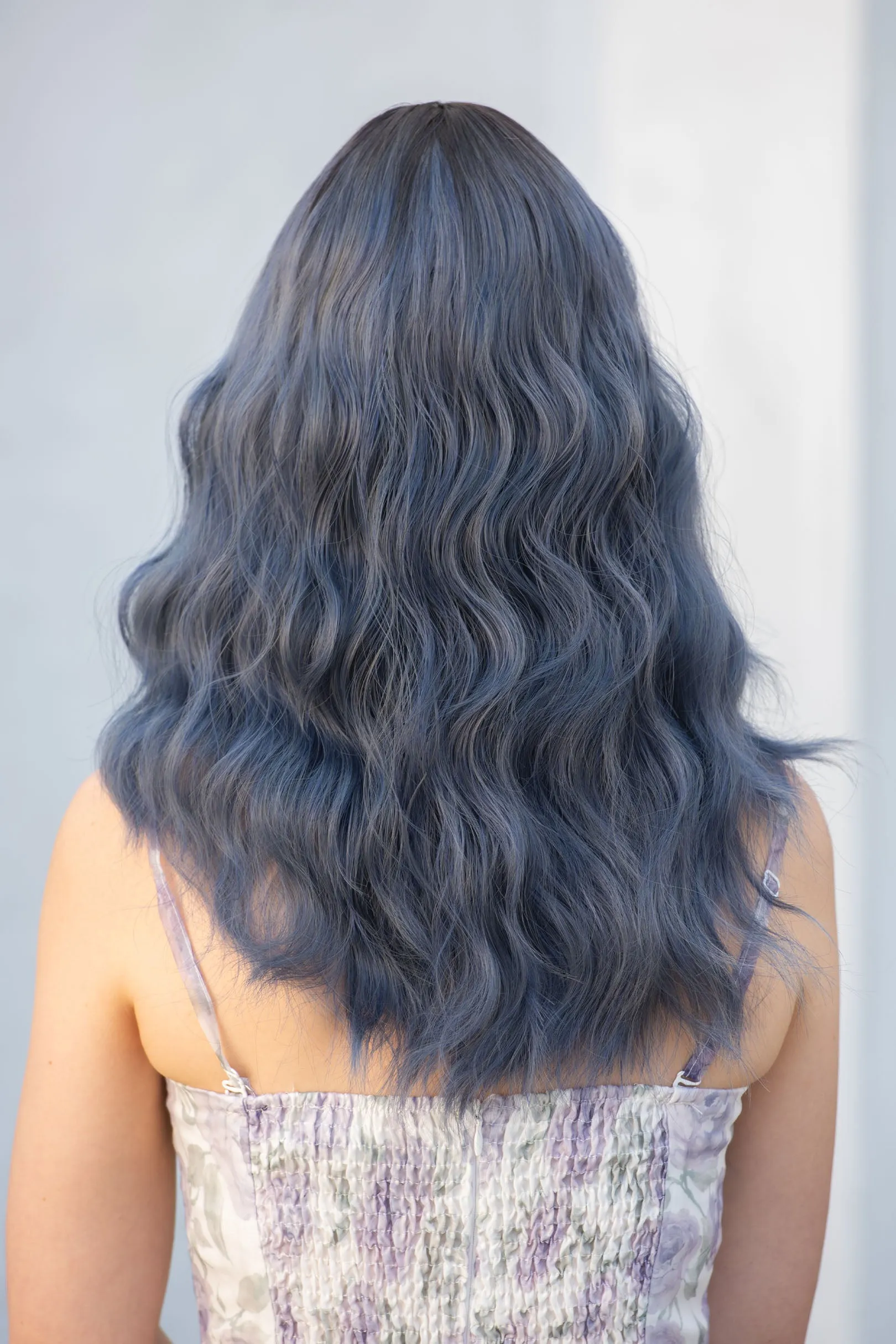 Pastel Blue Ombre Wavy Synthetic Wig with Bangs Odeta