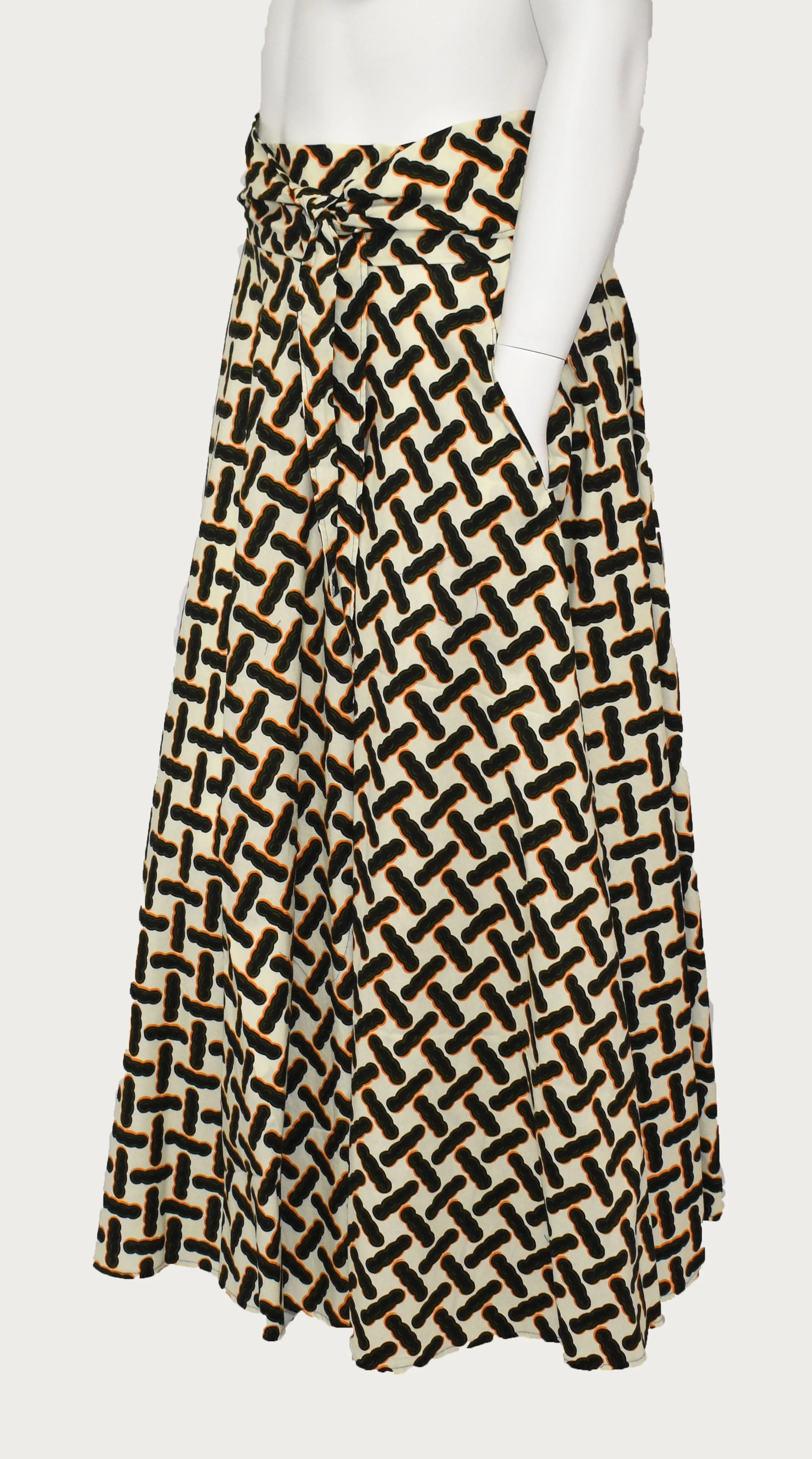 Peanut Cross Floor Length Maxi Skirt On Dutch Hollandaise Printed Fabric