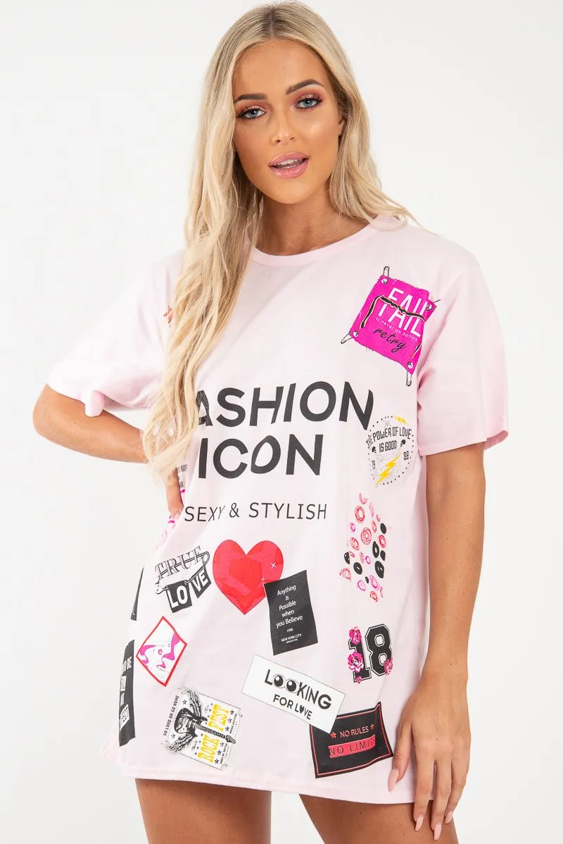 Pink Fashion Icon Slogan Print T-Shirt - Raeonna