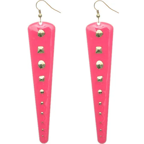 Pink Inverted Studded Triangle Dangle Earrings