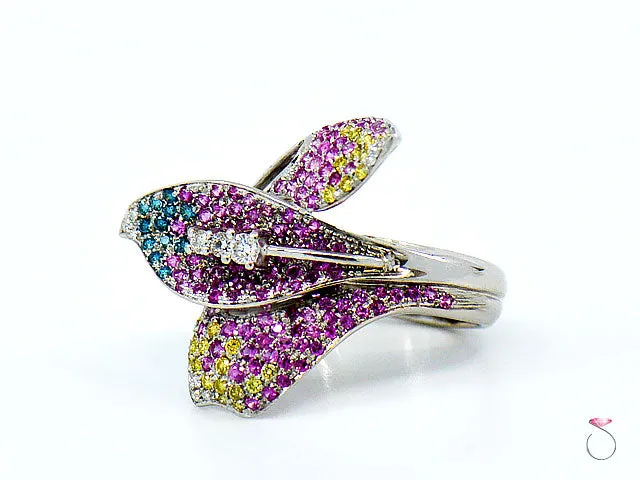 Pink Sapphire & Multi Color Diamond Designer Floral 18K Ring