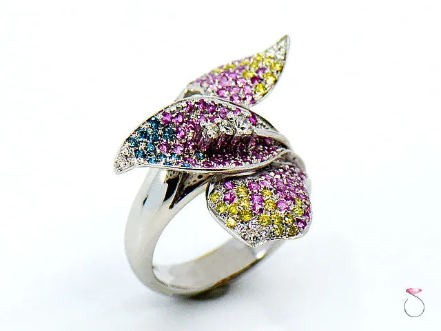 Pink Sapphire & Multi Color Diamond Designer Floral 18K Ring