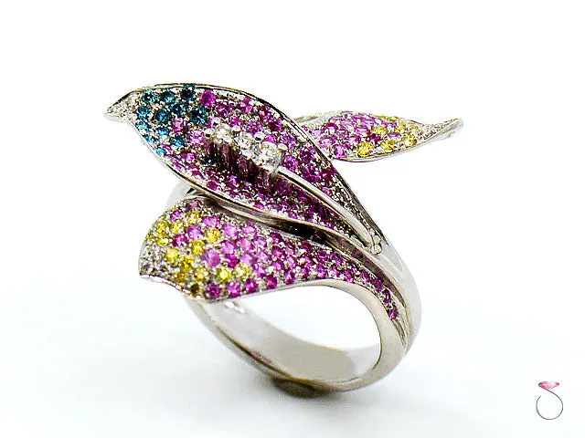 Pink Sapphire & Multi Color Diamond Designer Floral 18K Ring