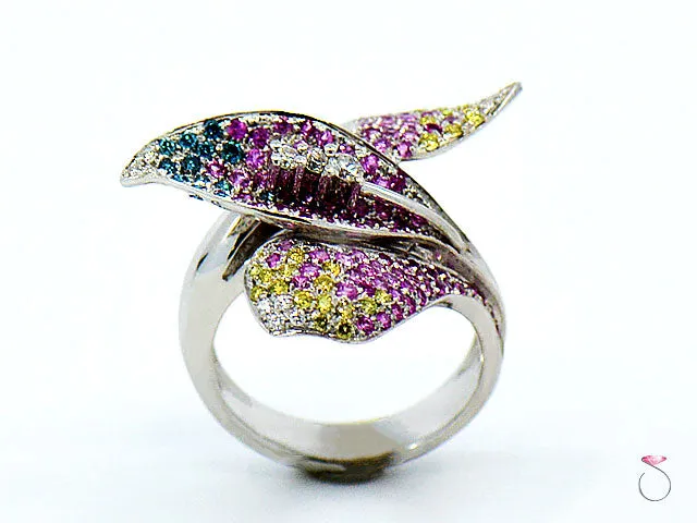 Pink Sapphire & Multi Color Diamond Designer Floral 18K Ring